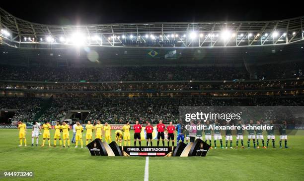 Pablo Escobar of Palmeiras of Brazil and Xina of Boca Juniors of Argentina in action during the match for the Copa CONMEBOL Libertadores 2018 at...