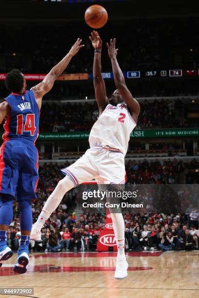 Jerian Grant of the Chicago Bulls shoots the ball against the Detroit Pistons on April 11, 2018 at the United Center in Chicago, Illinois. NOTE TO...