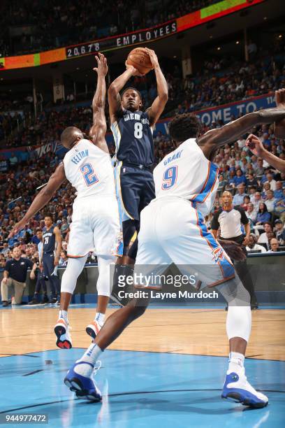 MarShon Brooks of the Memphis Grizzlies shoots the ball during the game against the Oklahoma City Thunder on April 11, 2018 at Chesapeake Energy...