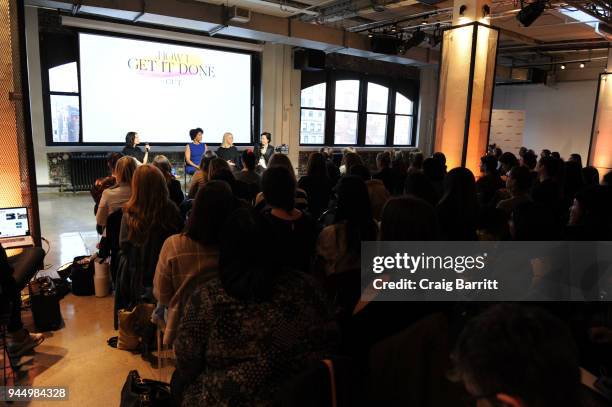 Stella Bugbee, Zerlina Maxwell, Linda Wells and Karen Wong at attend The Cut's "How I Get It Done" event at Neuehouse on April 11, 2018 in New York...