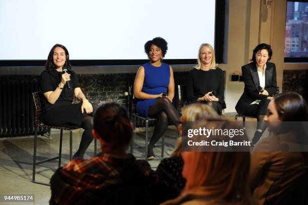 Stella Bugbee, Zerlina Maxwell, Linda Wells and Karen Wong at attend The Cut's "How I Get It Done" event at Neuehouse on April 11, 2018 in New York...
