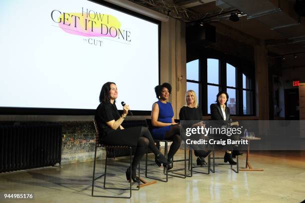 Stella Bugbee, Zerlina Maxwell, Linda Wells and Karen Wong at attend The Cut's "How I Get It Done" event at Neuehouse on April 11, 2018 in New York...
