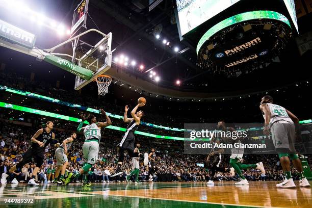 Nik Stauskas of the Brooklyn Nets shoots the ball during a game against the Boston Celtics at TD Garden on April 11, 2018 in Boston, Massachusetts....