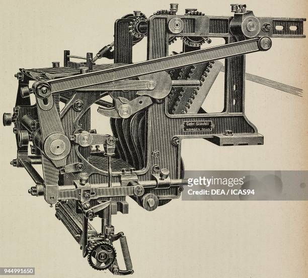 Cam motion, weaving machine, produced by Staubli, Horgen, Switzerland, illustration from L'Industria, Rivista tecnica ed economica illustrata, Milan,...