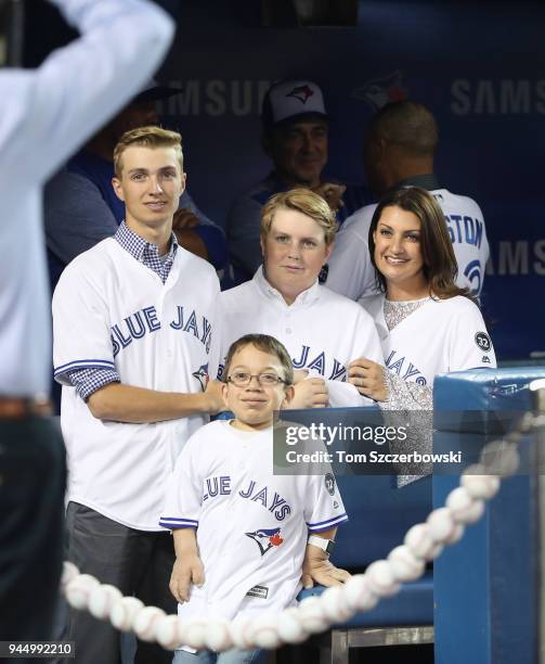 The family of the late Roy Halladay of the Toronto Blue Jays wife Brandy Halladay and their two sons Braden and Ryan and a member of Doc's Box for...