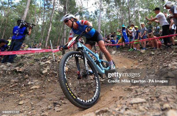 Canada's Emily Batty competes in the Women's Cross-country at the Nerang Mountain Bike Trails during day eight of the 2018 Commonwealth Games in the...