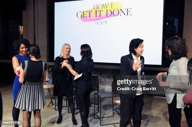 Zerlina Maxwell, Linda Wells and Karen Wong attend The Cut's "How I Get It Done" event at Neuehouse on April 11, 2018 in New York City.