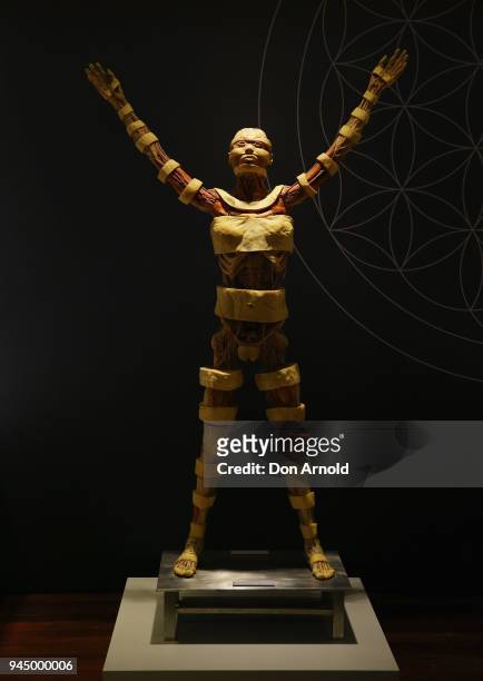 An exhibit named 'Vitruvian Woman', inspired by Leonardo da Vinci's Vitruvian Man drawing, is seen during the Real Bodies The Exhibition Media...