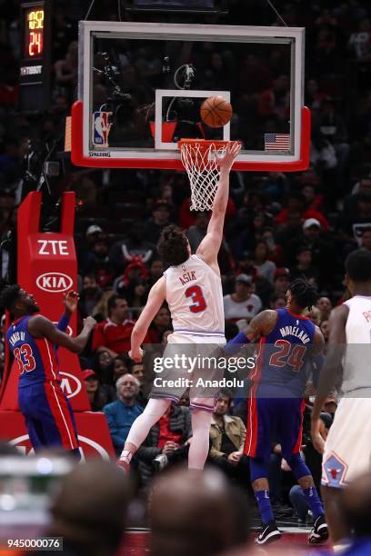 Omer Asik of Chicago Bulls in action during the NBA game between Chicago Bulls and Detroit Pistons at the United Center in Chicago, Illinois, United...