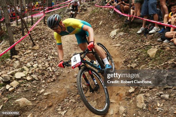 Daniel McConnelll of Australia competes during the Men's Cross-country on day eight of the Gold Coast 2018 Commonwealth Games at Nerang Mountain Bike...