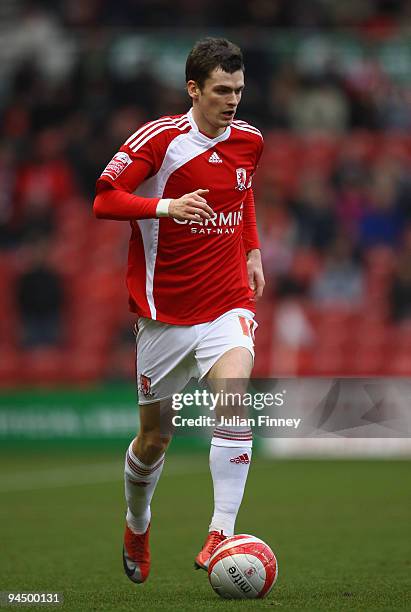 Adam Johnson of Middlesbrough in action during the Coca-Cola Championship match between Middlesbrough and Cardiff City at the Riverside Stadium on...