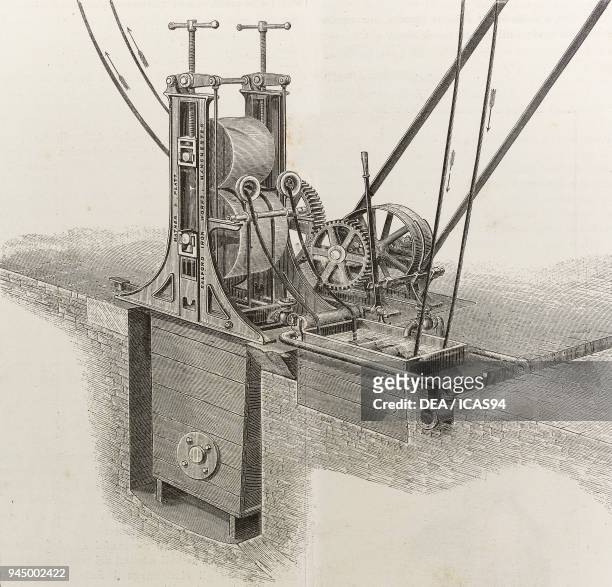 Machine for bleaching rags, gathered in the form of ropes; passage in hydrochloric acid and sulfuric acid baths, produced by Mather & Platt,...
