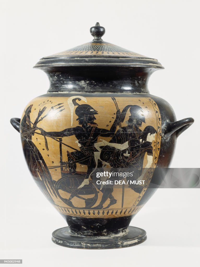 Black-figure terracotta vase with lid