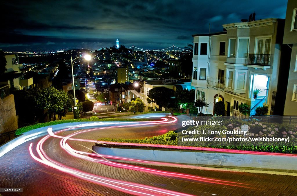 Light trails on Lombard Street