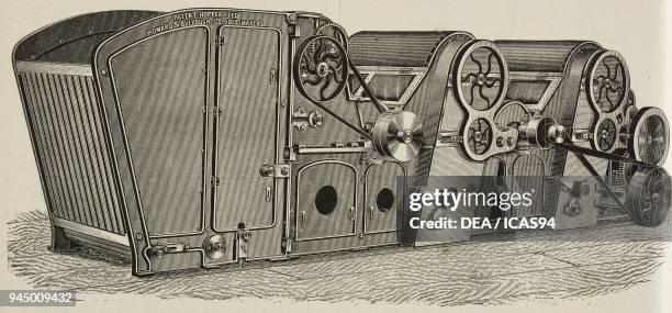 Cotton bale opener and beater, produced by Howard & Bullough, Accrington, UK, spinning machine, illustration from L'Industria, Rivista tecnica ed...