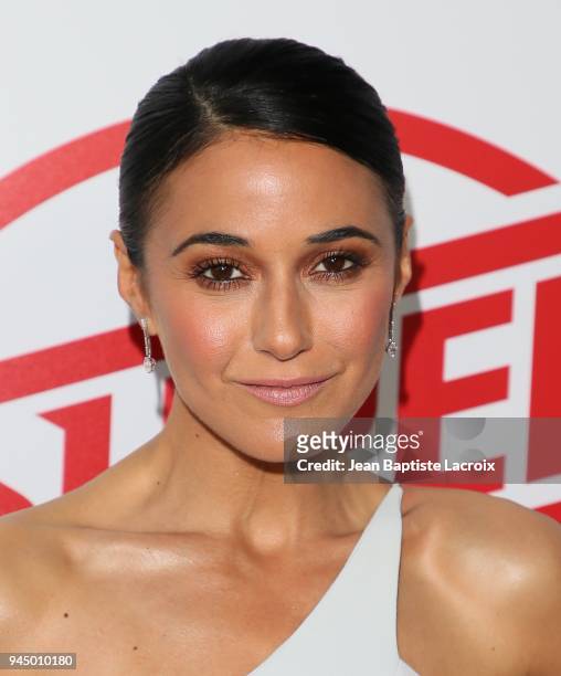 Emmanuelle Chriqui attends the premiere of Fox Searchlight Pictures' 'Super Troopers 2' on April 11, 2018 in Los Angeles, California.