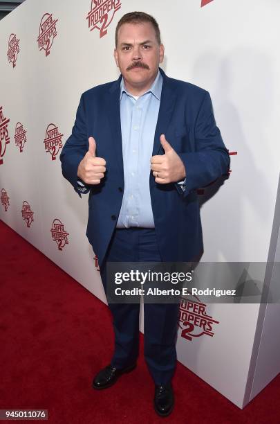 Kevin Heffernan attends the premiere of Fox Searchlight's "Super Troopers 2" at ArcLight Hollywood on April 11, 2018 in Hollywood, California.