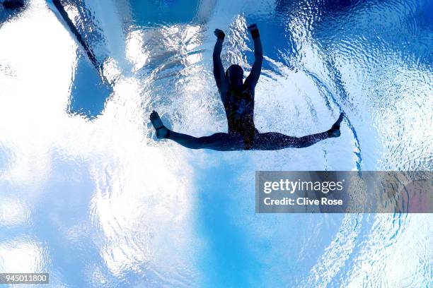 Jun Hoong Cheong of Malaysia competes in the Women's 10m Platform Diving Preliminary on day eight of the Gold Coast 2018 Commonwealth Games at Optus...