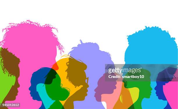 輪廓剪影非洲裔美國人婦女 - medium group of people 幅插畫檔、美工圖案、卡通及圖標