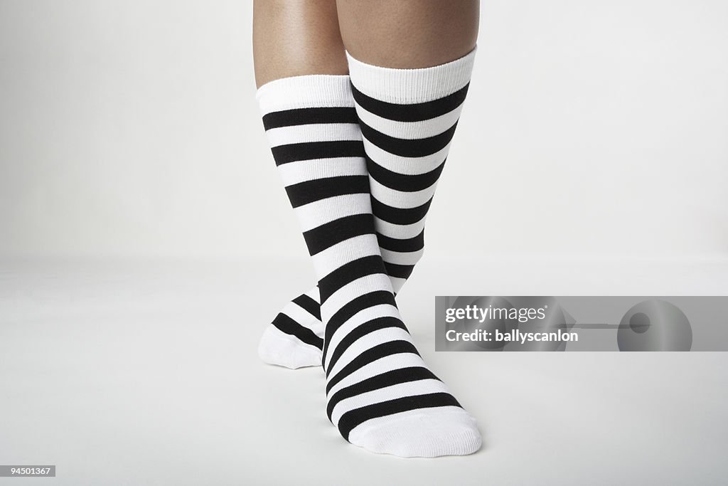 Woman wearing Striped socks.