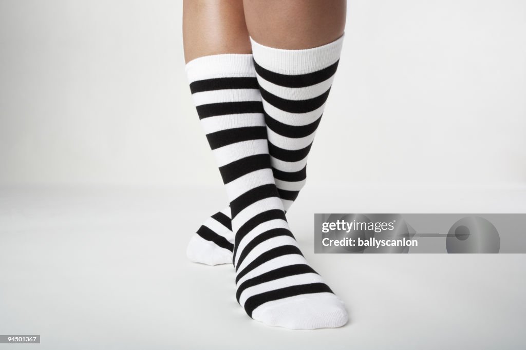 Woman wearing Striped socks.