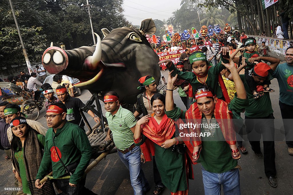 Bangladeshi people march during a rally