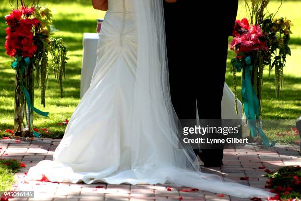 a couple stand ready to recite their vows during their wedding - rural scene wedding stock pictures, royalty-free photos & images