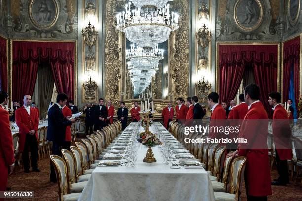 Rome, Italy The waiters in the Quirinale during the preparations for a lunch was offered by the President of the Italian Republic in the Salone delle...