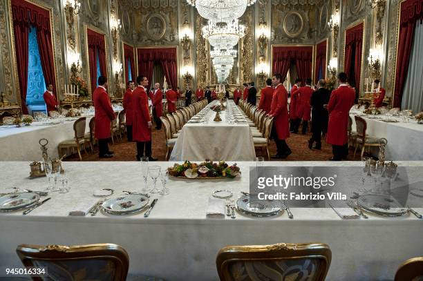 Rome, Italy The waiters in the Quirinale during the preparations for a lunch was offered by the President of the Italian Republic in the Salone delle...