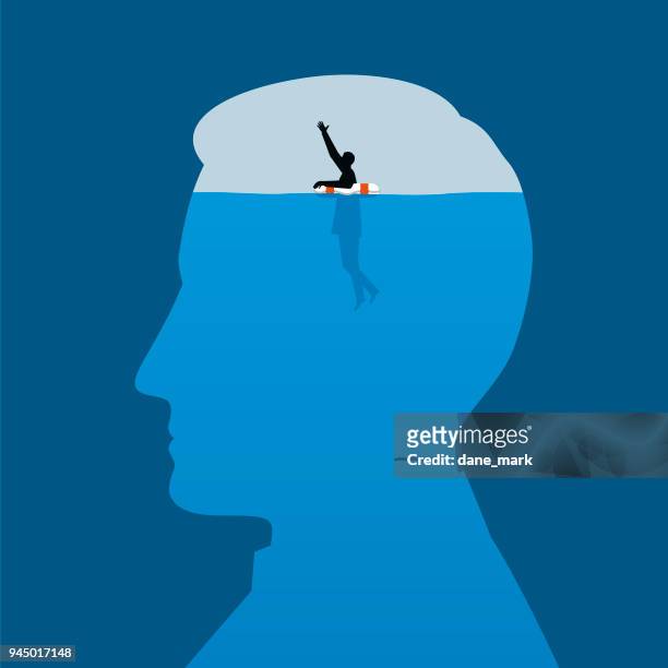 ilustraciones, imágenes clip art, dibujos animados e iconos de stock de ilustración de salud mental - ahogarse