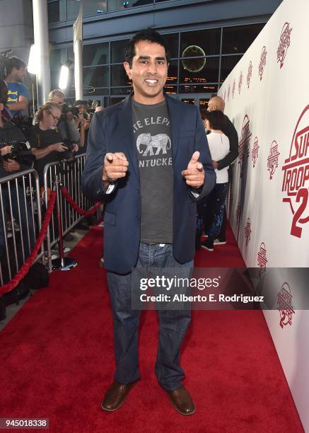 Jay Chandrasekhar attends the premiere of Fox Searchlight's "Super Troopers 2" at ArcLight Hollywood on April 11, 2018 in Hollywood, California.