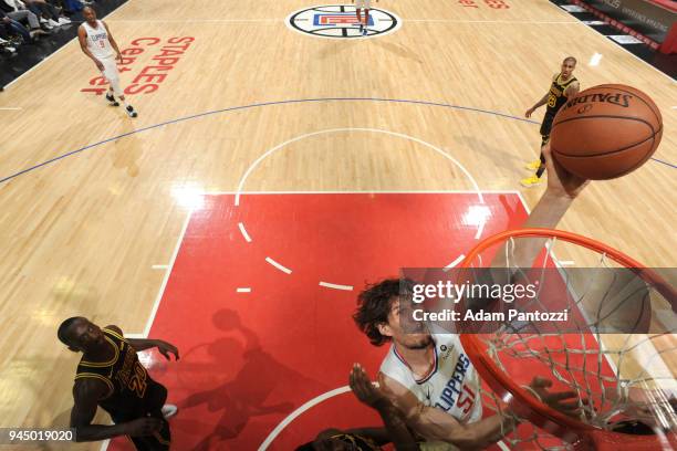 Boban Marjanovic of the LA Clippers goes to the basket against the Los Angeles Lakers on April 11, 2018 at STAPLES Center in Los Angeles, California....