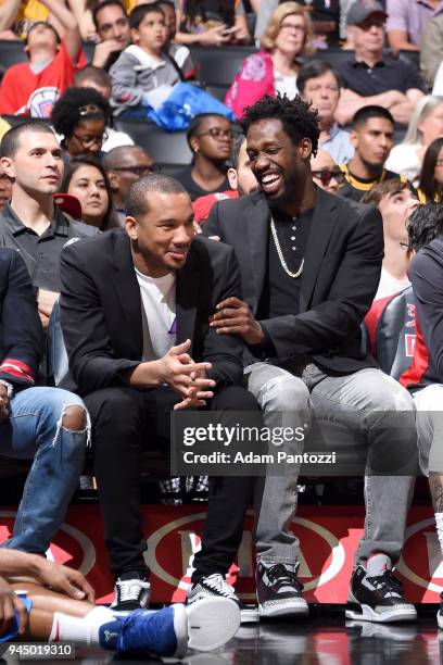 Avery Bradley and Patrick Beverley of the LA Clippers during the game against the Los Angeles Lakers on April 11, 2018 at STAPLES Center in Los...