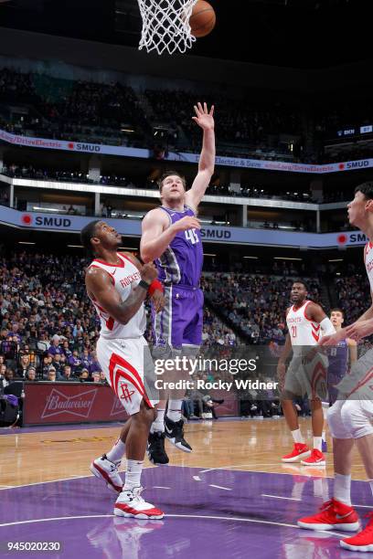 Jack Cooley of the Sacramento Kings shoots the ball against the Houston Rockets on April 11, 2018 at Golden 1 Center in Sacramento, California. NOTE...