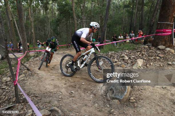 Samuel Gaze of New Zealand competes during the Men's Cross-country on day eight of the Gold Coast 2018 Commonwealth Games at Nerang Mountain Bike...