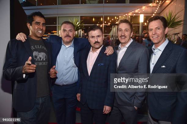Jay Chandrasekhar, Kevin Heffernan, Steve Lemme, Paul Soter and Erik Stolhanske attend the premiere of Fox Searchlight's "Super Troopers 2" at...