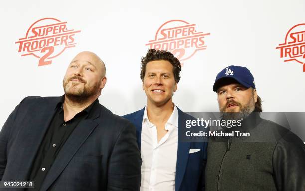 Will Sasso, Hayes MacArthur and Tyler Labine arrive to the Los Angeles premiere of Fox Searchlight Pictures' "Super Troopers 2" held at ArcLight...