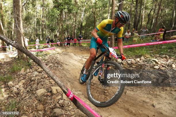 Daniel McConnell of Australia competes during the Men's Cross-country on day eight of the Gold Coast 2018 Commonwealth Games at Nerang Mountain Bike...