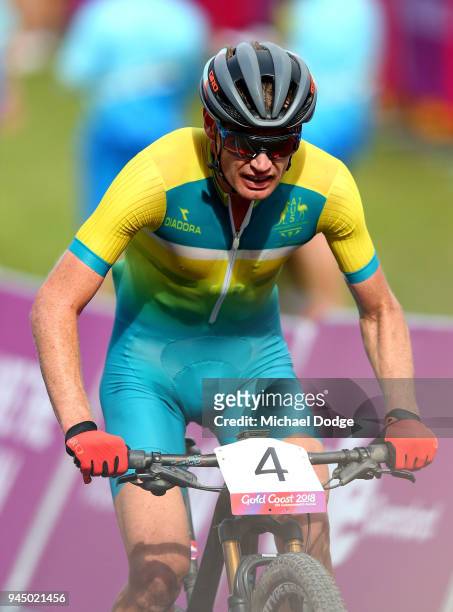 Daniel McConnell of Australia competes during the Men's Cross-country on day eight of the Gold Coast 2018 Commonwealth Games at Nerang Mountain Bike...