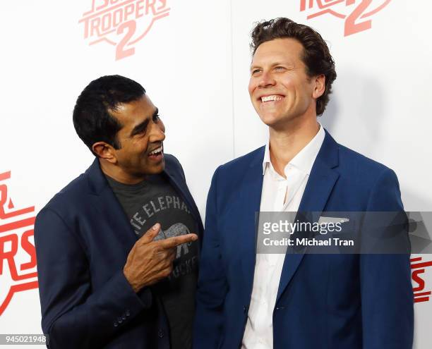 Jay Chandrasekhar and Hayes MacArthur arrive to the Los Angeles premiere of Fox Searchlight Pictures' "Super Troopers 2" held at ArcLight Hollywood...