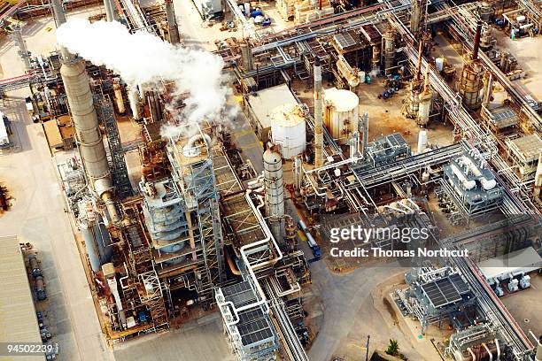 aerial view of oil refinery - oil refinery stock pictures, royalty-free photos & images