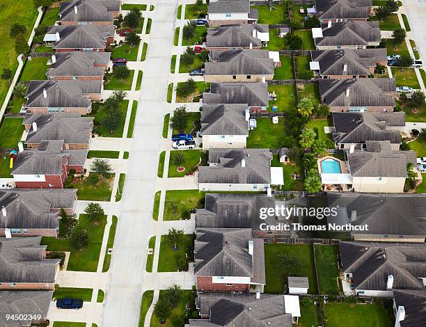 aerial shot of houston neighborhood - houston house stock pictures, royalty-free photos & images
