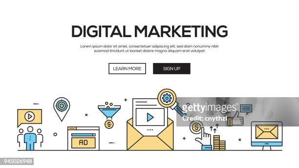illustrazioni stock, clip art, cartoni animati e icone di tendenza di digital marketing flat line web banner design - digital marketing