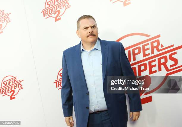 Kevin Heffernan arrives to the Los Angeles premiere of Fox Searchlight Pictures' "Super Troopers 2" held at ArcLight Hollywood on April 11, 2018 in...