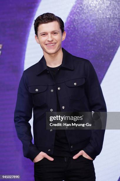 Tom Holland attends the press conference for 'Avengers Infinity War' Seoul premiere on April 12, 2018 in Seoul, South Korea.