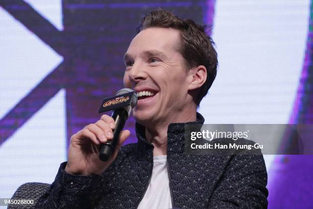 Benedict Cumberbatch attends the press conference for 'Avengers Infinity War' Seoul premiere on April 12, 2018 in Seoul, South Korea.