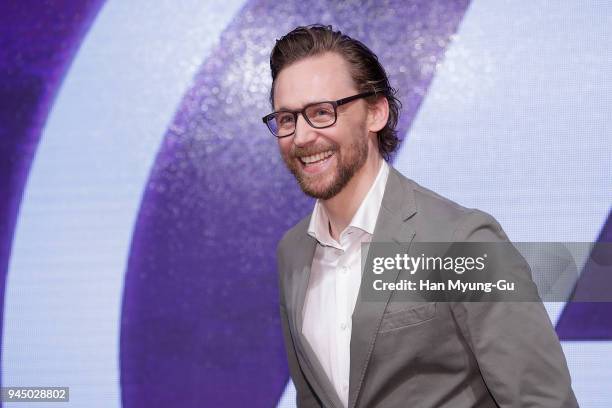 Tom Hiddleston attends the press conference for 'Avengers Infinity War' Seoul premiere on April 12, 2018 in Seoul, South Korea.