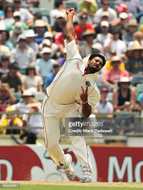 Ravi Rampaul of the West Indies sends down a delivery during day one of the Third Test match between Australian and the West Indies at WACA on...