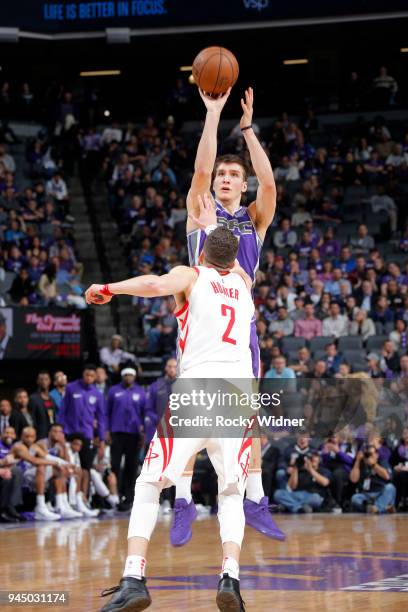 Bogdan Bogdanovic of the Sacramento Kings shoots the ball against the Houston Rockets on April 11, 2018 at Golden 1 Center in Sacramento, California....