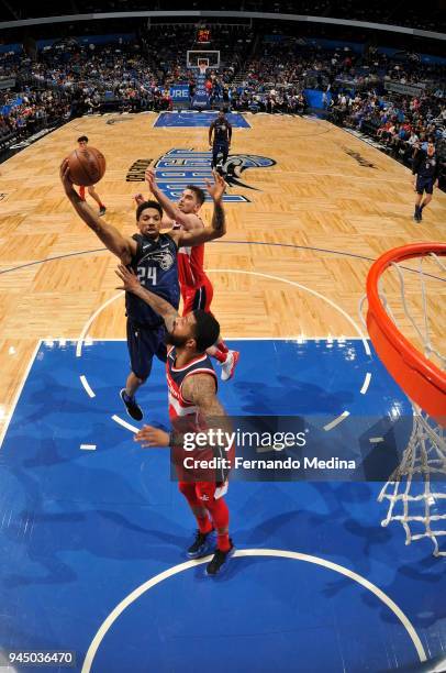 Khem Birch of the Orlando Magic shoots the ball against the Washington Wizards on April 11 2018 at Amway Center in Orlando, Florida. NOTE TO USER:...